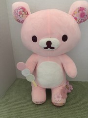 San-X Rilakkuma Sakura Bear Plush, Pink/White, Medium 14-24 in 2021