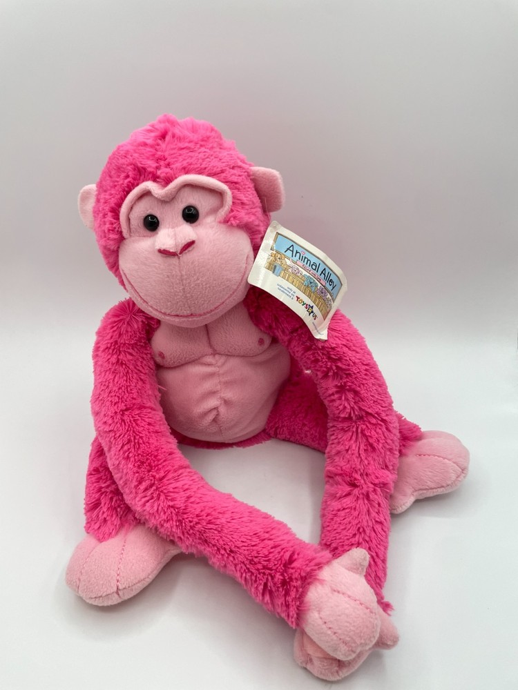 New Damaged Tag Toys R Us Animal Alley Pink Hanging Monkey 2007 15” Hook & Loop