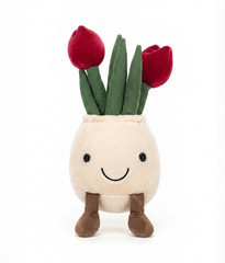 Tulip Pot Plush Stuffed Toy Soft Red Green Beige Brown 12in Tall 6in Wide