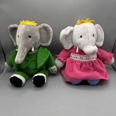 Gund Vintage King Babar1988 & Queen Celeste Plush Lot Elephant 14″