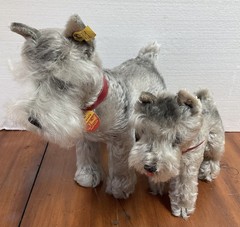 Pair Vintage Steiff Tessie & Mimic Schnauzer Mohair Dogs Germany Button Ear