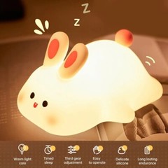 Cute Rabbit Silicone Pat Lamp Soft Light Touch Sensor Child Bedside Night Light
