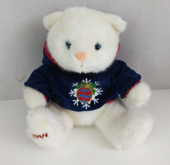 Vintage 2001 White Kitty Cat Wearing Christmas Hooded Sweater 9.5″ Plush