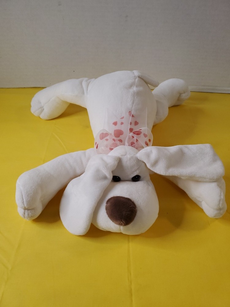 Vintage Chosun Floppy Valentine Puppy Dog White Hearts Bow Plush Heart 11″ Soft!