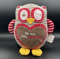 Be My VOWLENTINE Knit Plush Owl Brown Red White Yellow 9″ x 7″ Sand Bottom