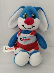 Kinder Egg Blue Bunny Rabbit Soft Toy 10” Plush Overalls Embroidered Eyes Easter