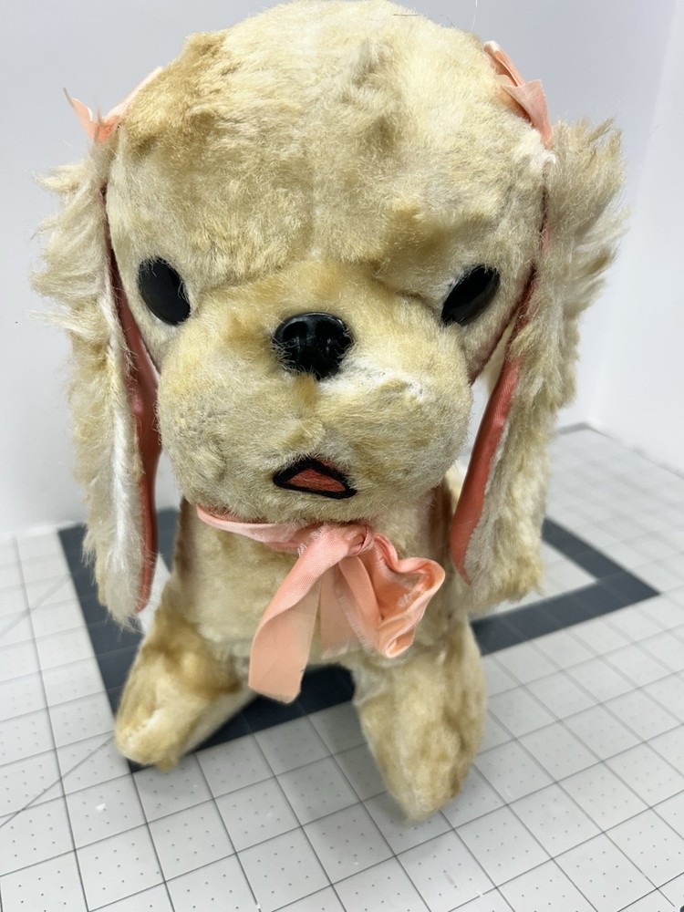 Vintage Plush Cocker Spaniel Dog Satin Pink Ears 1950s-1960s Stuffed Animal