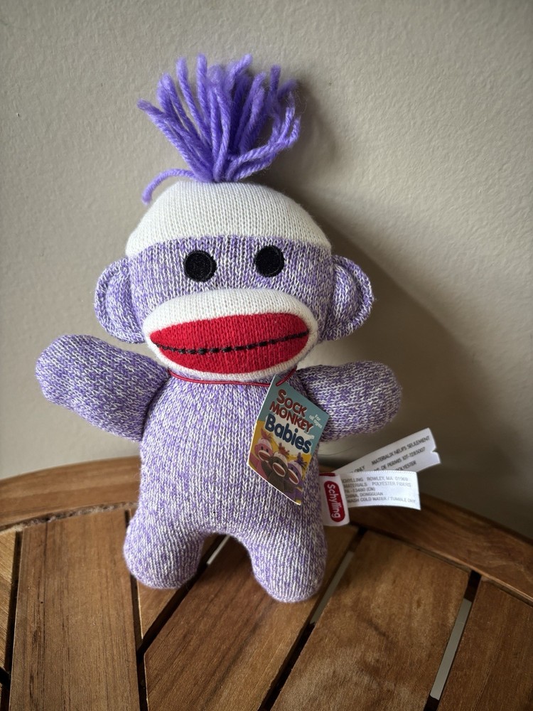 Schylling Toys Baby Sock Monkey Purple 7.5”x6” NOS 2010