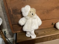 Unique teddy bear fur hat and coat white bell bottoms plush