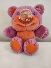 Vintage 1987 Playskool Nosy Bear Gumball Nose Plush Toy Pink & Orange + WORKS
