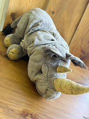 Folkmanis Puppets Rhinoceros Stuffed Animal Hand Puppet Medium 2007 Gray Beige