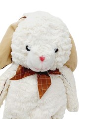 Hobby Lobby White Bunny Rabbit Brown Piping Plush Stuffed Easter 17″