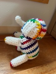 Handmade White w Rainbow Crocheted Small ELEPHANT Stuffed Animal – 5 inches high