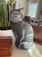 Vintage Cat Door Stopper 2001 by The Toy Works Grey Cat 14″ Tall Weight 2.3 lbs.