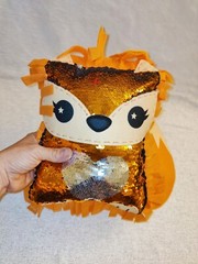 Plush Alex The Fox Soft Toy Pillow With Big Shining Silver Heart Changng Color