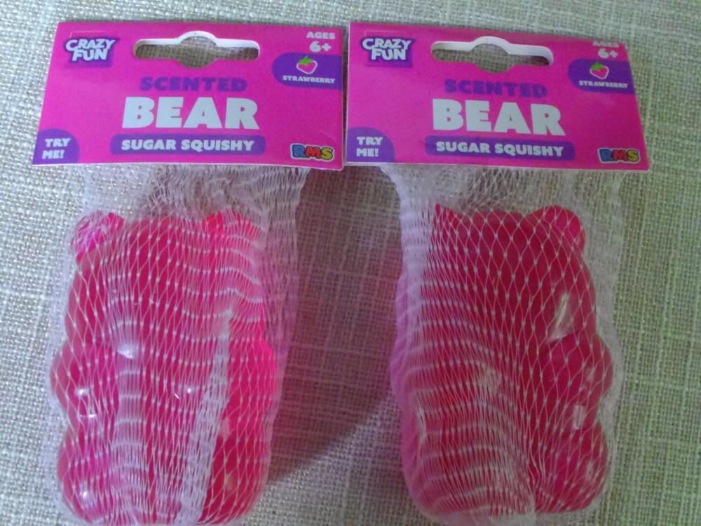 Crazy Fun RMS TWO Strawberry Scented Pink Bear Sugar Squishy NEW – STRESSOR TOY