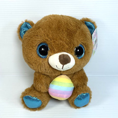 Brown & Sparkle Blue Teddy Bear Plush 9.5″ with Pastel Rainbow Egg Easter