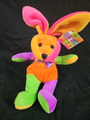 Bunny Rabbit Bean Bag Plush Stuffed Animal Multicolor NEON Color Block NOS