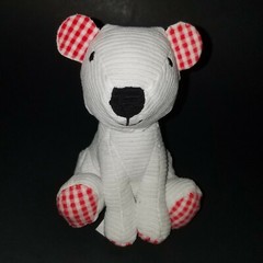 Make Believe Ideas 2021 White Plush Bear Ribbed Red Gingham Plaid 6″ Stuffed Toy
