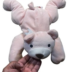 1994 TY Pillow Pal “Snuggy” Pastel Pink Bear Blue Bow Plush Stuffed Animal 11”