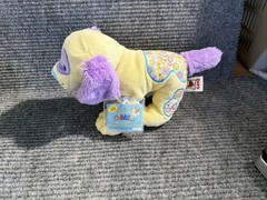 Ganz Webkinz Jelly Bean Puppy HM474 8″ Plush Stuffed Dog Yellow Purple w Code