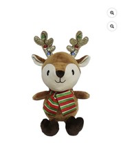 Holiday Time Christmas Brown Reindeer Plush Stuff with Scarf Green and Red 8″
