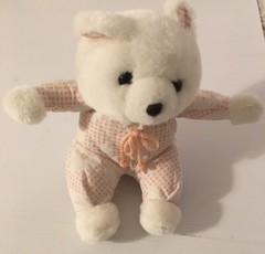 Vintage White Bear From the World of Smile Plush 1989 Pink Quilted EUC