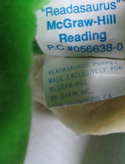 Dakin McGraw Hill Readasaurus Plush Green Dinosaur Hand Puppet Glasses Stuffed