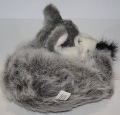 K&M Intl Silver Fox Wolf Husky 8″ Curled Tummy Plush Soft Toy Stuffed Blue Eyes