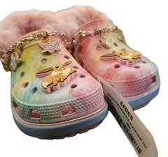 NWT Crocs Pokemon Eevee Classic Platform Clogs Womens Size 5 Pink Multi Fur