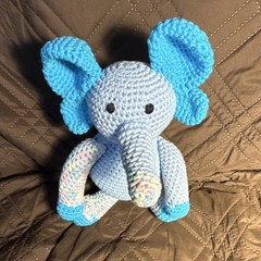 Handmade Small Crochet Stuffed Elephant Plush Blue & Light Blue 2026 Age 3-5