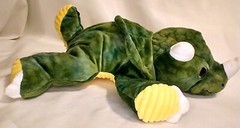 Dinosaur Plush Animal Green & Yellow With Plastic Eyes, White Ears and Horn
