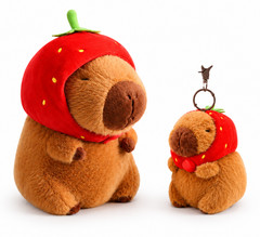 (Set of 2) Strawberry Capybara LARGE +Small Plush Stuffed Animal Pillow Toy Doll