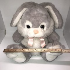 Vintage Lemonwood Asia 10” Bunny Plush Gray Pink Ribbon 1995 Easter Basket