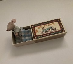 Maileg Mint Big Brother Mouse In Box Striped Shirt With Original Match Box