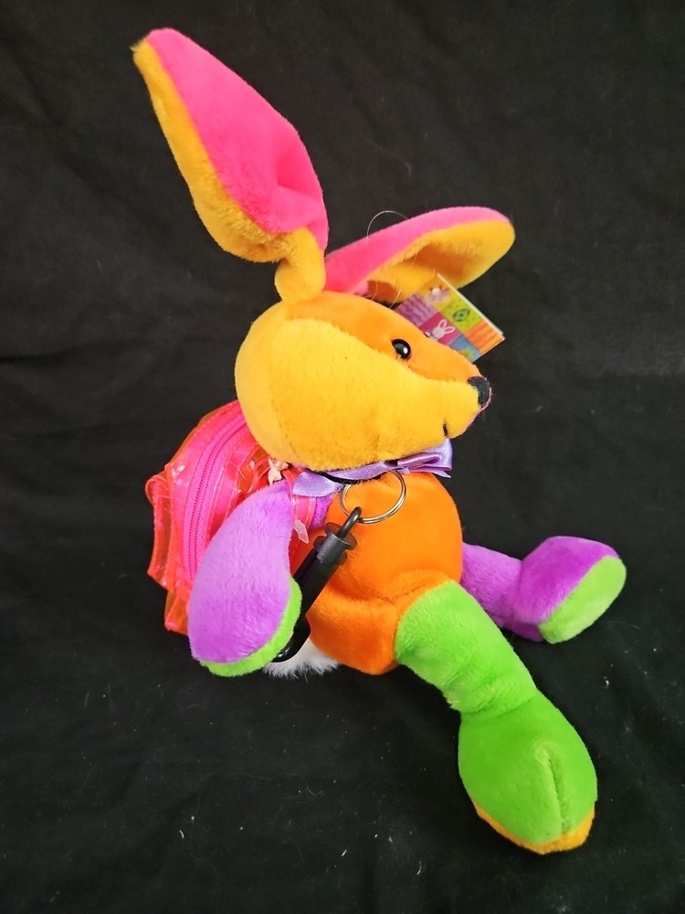 Bunny Rabbit Bean Bag Plush Stuffed Animal Multicolor NEON Color Block NOS