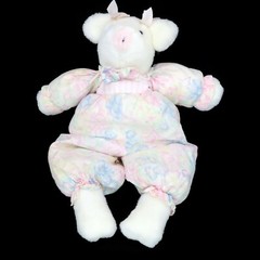 Vintage PCI 1992 Cow Stuffed Animal Plush Floral Outfit White Pink 16″ Rare HTF