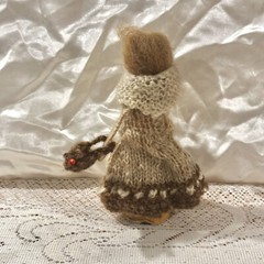Vintage Burlap Figures Amish Style Handmade Crochet Doll With wooden stand