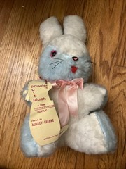 VINTAGE BUNNY RABBIT Powder Puff PLUSH Aubrey Greene Dollcraft 1950 RARE TOY NOS