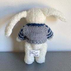 Vintage Chrisha Playful Plush White Bunny Gray Knit Sweater 1988