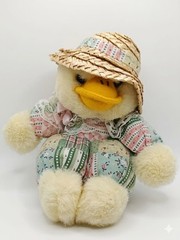 Vintage 1992 Happy Horse Schnitzler Plush Duck Yellow Easter In Patchwork Dress