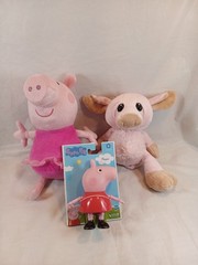 3pc Plush Pigs, Ganz Heart Tugger Pig, ABD Peppa Pig, Plastic Peppa Pig Hasbro