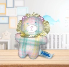Vtg 1987 PLAYSKOOL Snuzzles Pastel plaid Lion Plush w/ rattle Lil Blankies