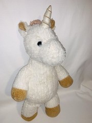 KellyToy Chenille Unicorn Stuffed 16” Plush Creamy White Gold Glitter Hooves