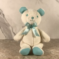 WALMART BRAND SMALL WHITE MINT GREEN TEDDY BEAR PLUSH STUFFED ANIMAL