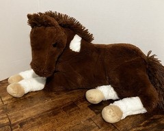 Brown Horse Laying 20 Inch Long White Marks & Socks