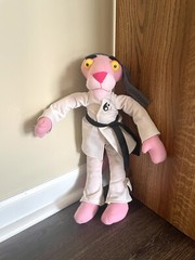RARE 18” Pink Panther – Karate Outfit Plush Doll – NANCO, Poseable Arms and Legs