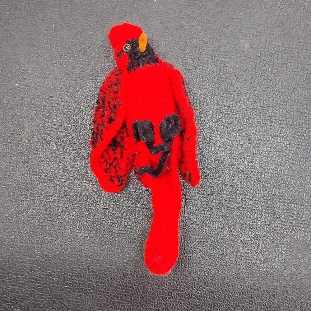 Vintage Handmade 8″ Crochet Red Stuffed Plush Yarn Cardinal Bird Decor