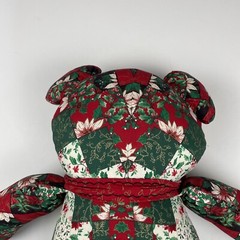 Patchwork Christmas Bear With Red Ribbon 23 inches Tall Vintage