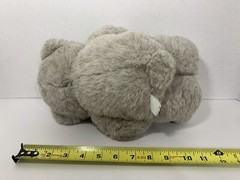 Vintage gray plush teddy bear blue white flower floral ribbon bow brown nose